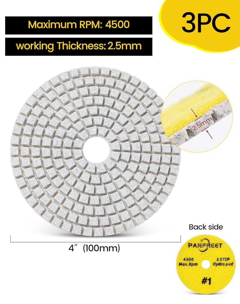 PANFREET 3 Step 4 Inch Diamond Polishing Pads，Wet/Dry Granite Stone Polish Pad for Granite Quartz Marble Concrete Terrazzo - Image 3